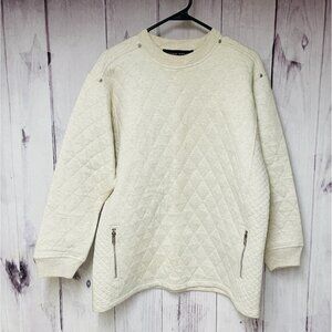 Adrienne Vittadini Womens Small Off White Quilted Long Sleeve Sweater